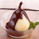 poached pear with chocolate