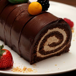 Chocolate roll cake with strawberries