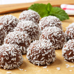 No-bake chocolate snowball cookies rolled in coconut